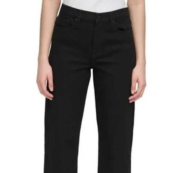 Calvin Klein Women High Rise Straight Leg Jeans Back Pocket Waist Logo Black 14 - Picture 1 of 12